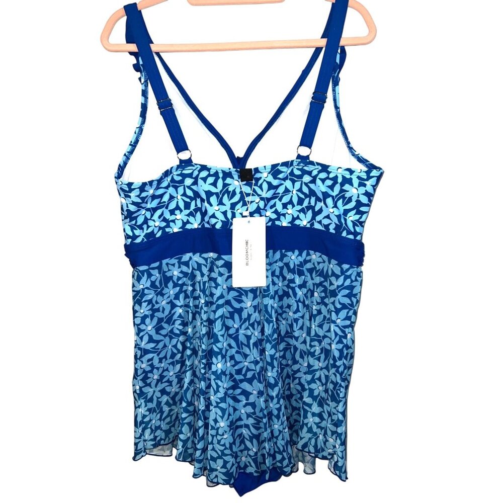 NEW Bloomchic Womens Tankini 18-20 Flirty Ruffle Vneck Adjustable Straps Blue - Picture 2 of 4